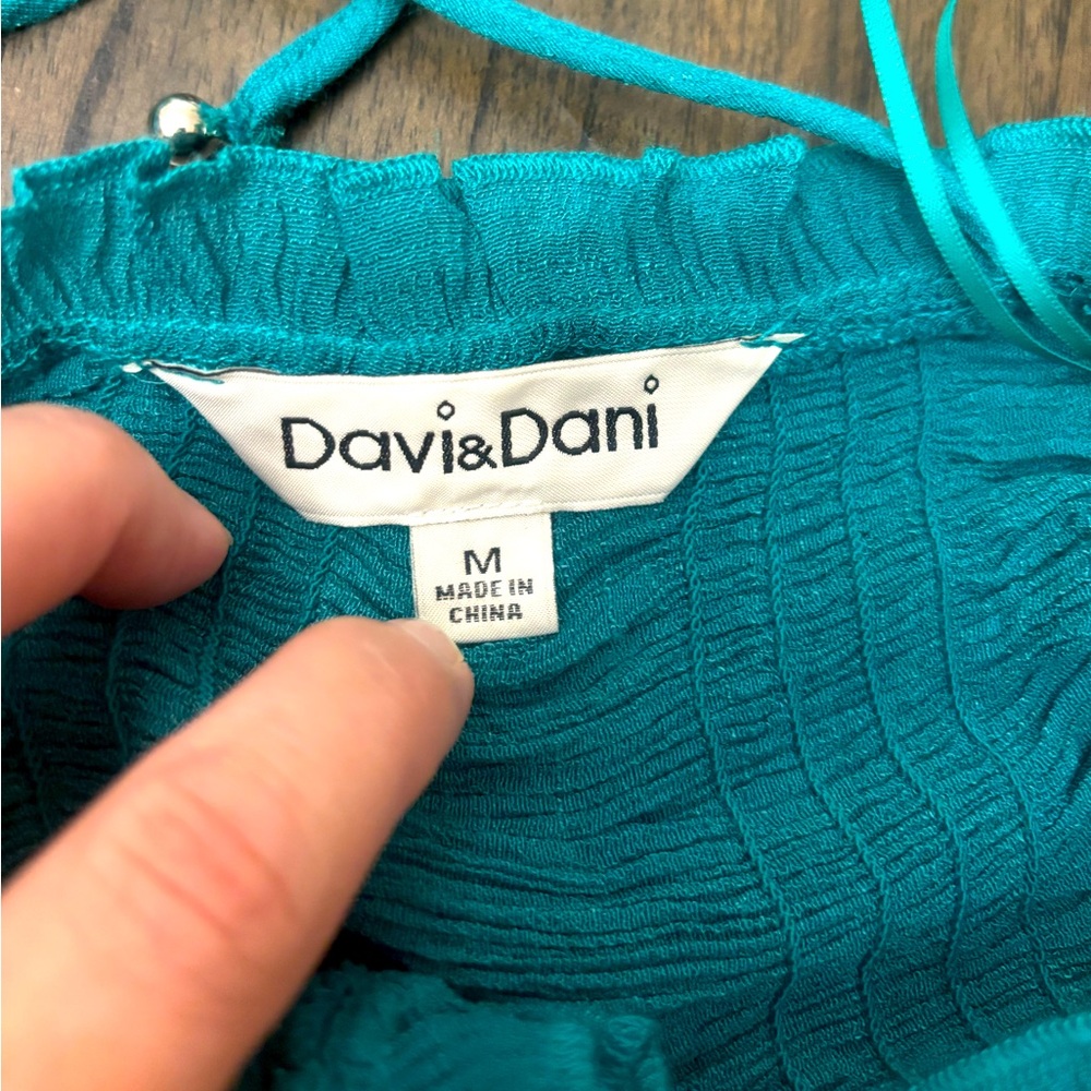 Davi & Dani Teal Ruffle Mini Dress Size Medium - Picture 5 of 9